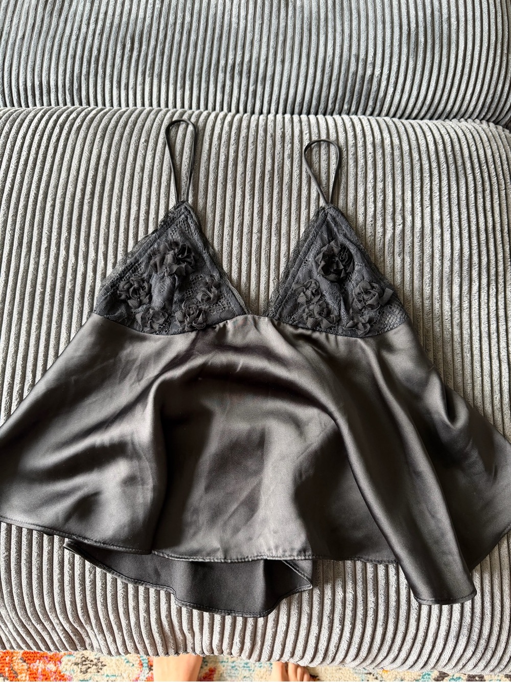 Zara Black Satin Lace-Trim Camisole